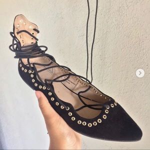 Laced-Up Pointed Toe Flats